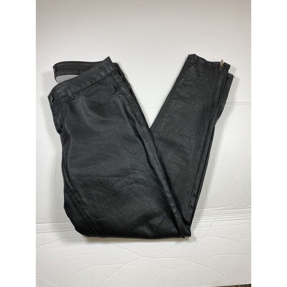 Zara Basic Coated Jeans Black Size 6 Skinny Leg Mid Rise Ankle Zippers Jeggings - Picture 2 of 16